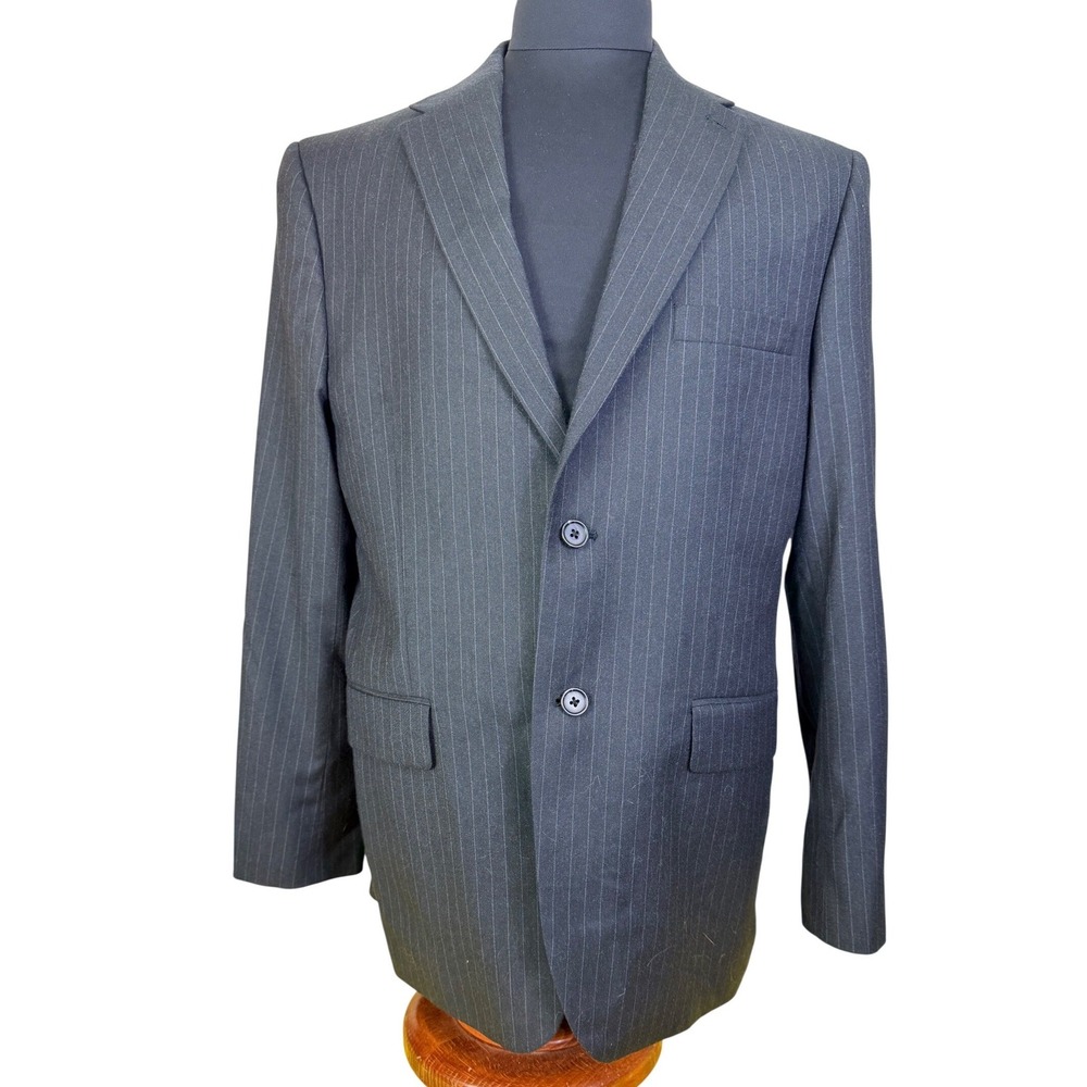 JOE Joseph Abboud Mens Charcoal Grey Pinstripe Guabello Wool Blazer Sport Coat